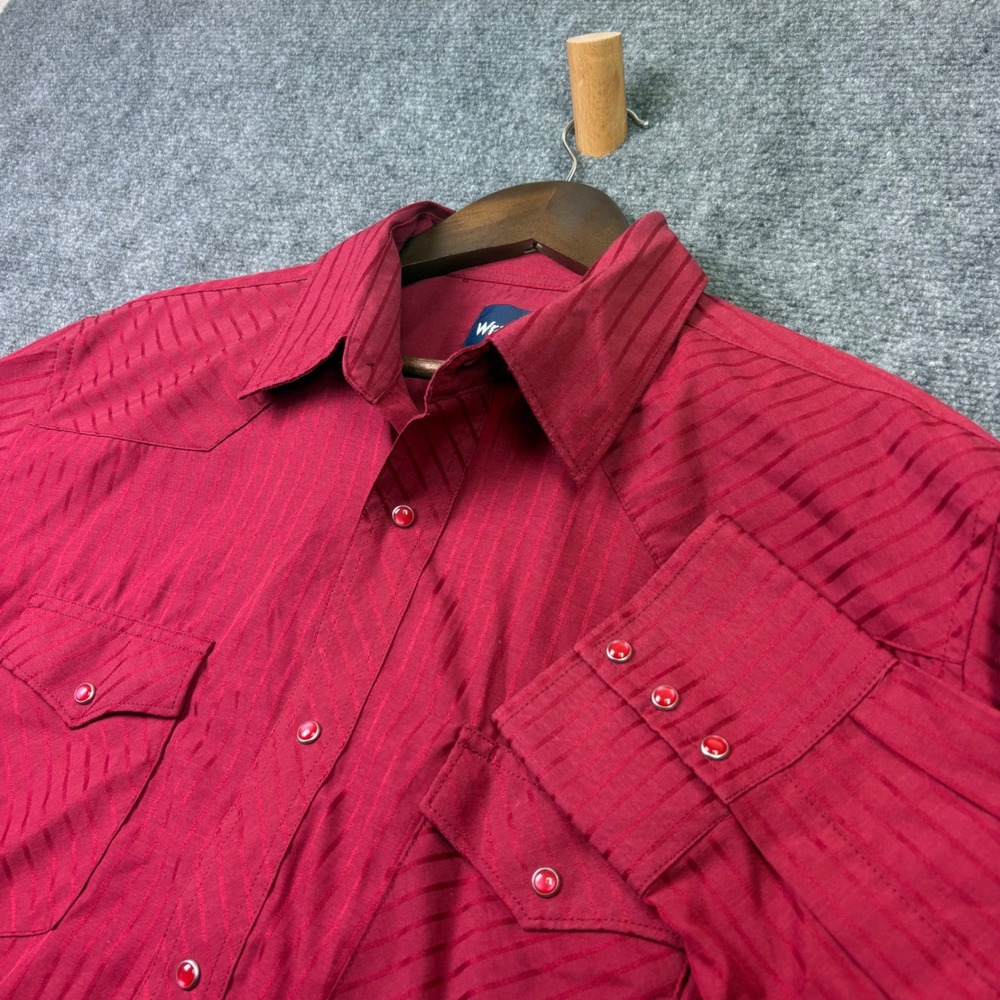 Wrangler Western Snap Shirt Mens XL Red Striped Pearl Snap Cowboy Casual L/S